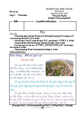 Bộ đề kiểm tra thực hành môn Tin học Lớp 6 - Năm học 2016-2017